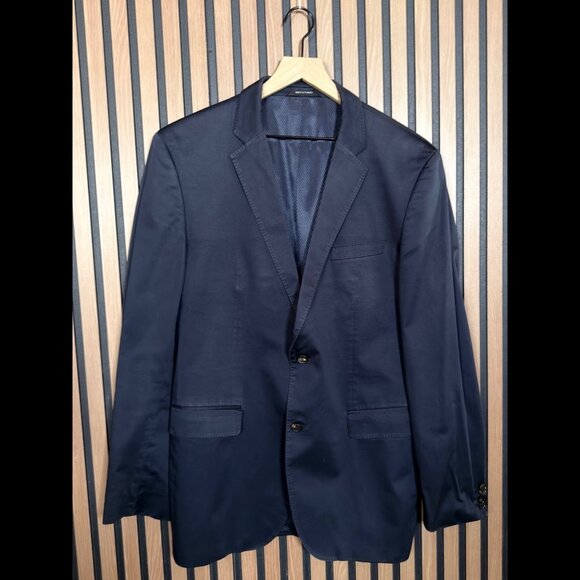 Hugo Boss Blazer 42L Mens Blue Cotton Stretch 2 Button Suit Jacket Lined